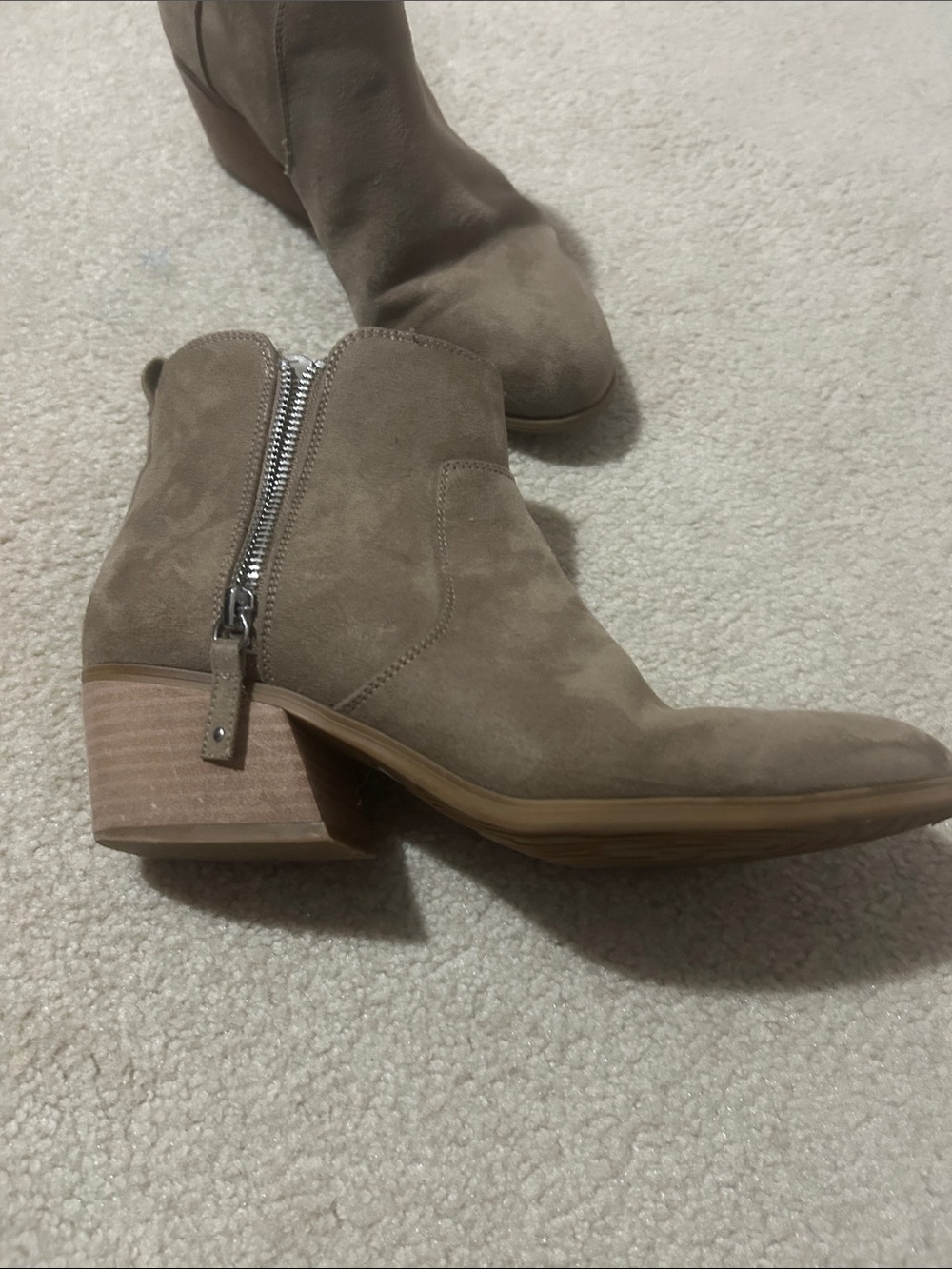 Dr. Scholl's Taupe Suede Ankle Booties with Side Zip - Picture 4 of 7